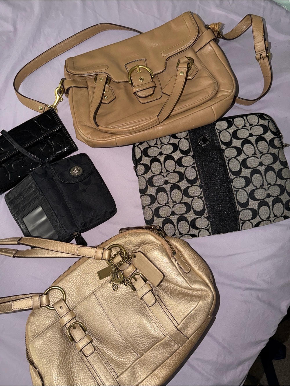 Coach Tan Leather Shoulder Bag with Gold Hardware